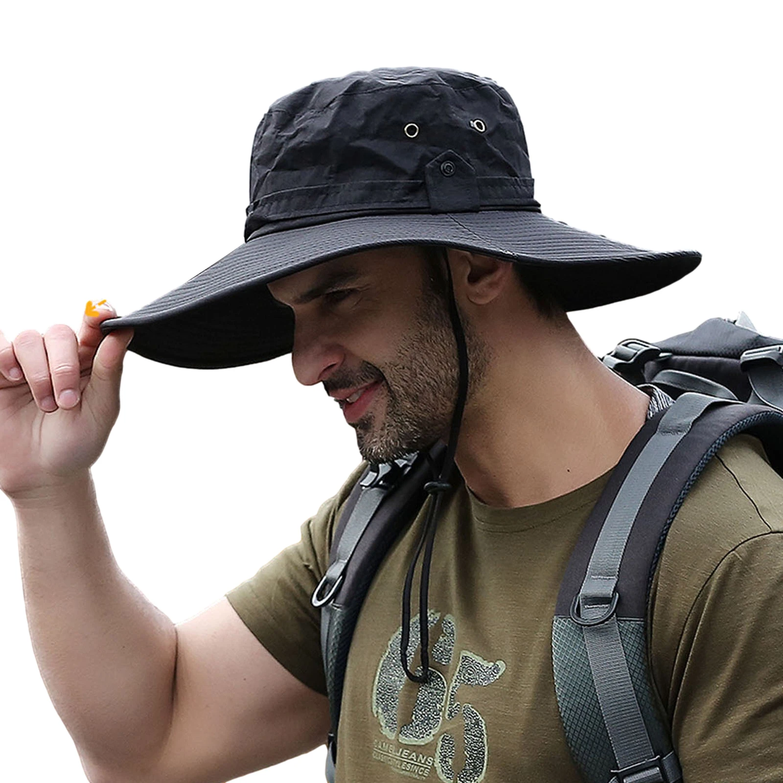 

Men Sun Hat with Adjustable Chin Rope, Bucket Wide Brim Mesh UV Protection Outdoor Cap