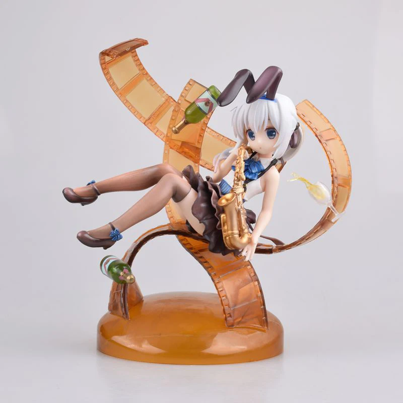 

16cm Anime Is The Order A Rabbit Kafuu Chino Action Figure Jazz Style Loli Bunny Ears Scene Base PVC Collections Model Toy Gifts