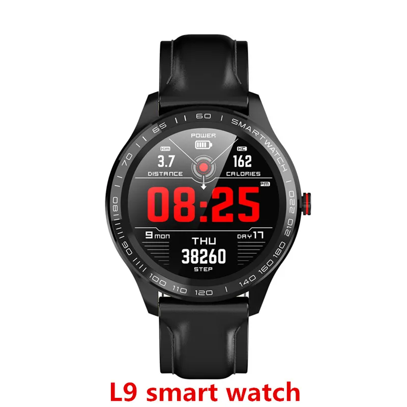 L9 Black leather L8 Смарт часы, L9 Смарт часы es, мужские IP68 Водонепроницаемый пульсометр Шагомер Секундомер Bluetooth Фото спортивные фитнес часы PK L5 - Цвет: L9 Black leather