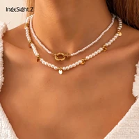 ingesight z 2pcsset boho copper sequins tassle pendant necklace imitation pearl chain choker necklaces collar for women jewelry