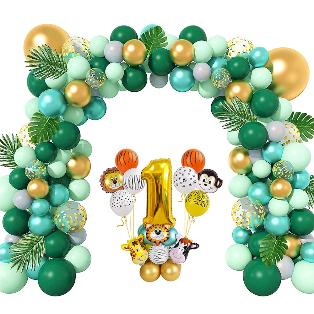 

18pcs Jungle Animal Balloons Set Metal Latex Baloon Gold Number Globos Birthday Party Decoration Kids Baby Shower Balloons