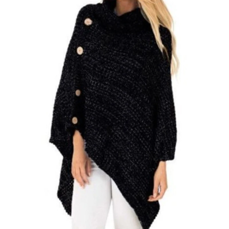 2019 женский свитер Осень-зима водолазка свободный Повседневный вязанный пончо на