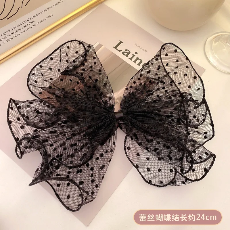 

Korean New Oversized Lace Bow Hair Accessories Retro Lace Ribbon Hairpins Big Bow Hairbands Women Sweet Mesh Side Clip Headdress