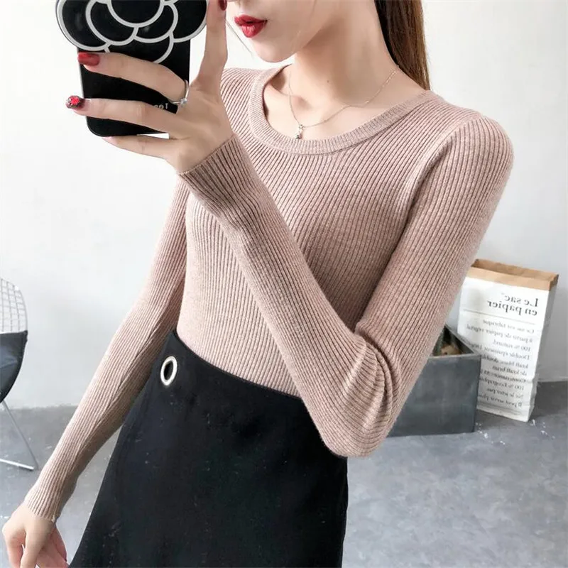 2019 autumn new self-cultivation wild long-sleeved bottoming knit women and winter sets of short round neck sweater | Женская одежда