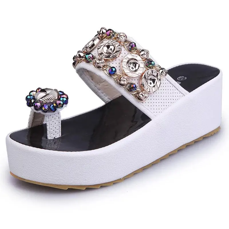 Женская Повседневная обувь со стразами сандалии на рифленой платформе женские