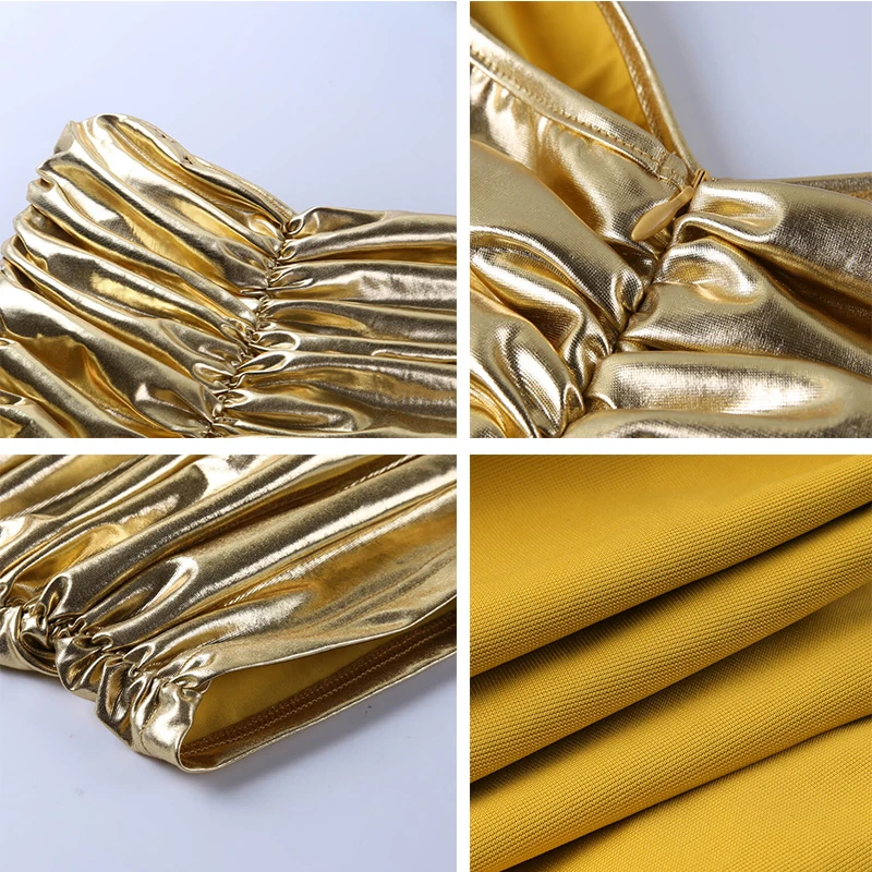 Женское платье без бретелек Townlike Золотое элегантное облегающее миди с