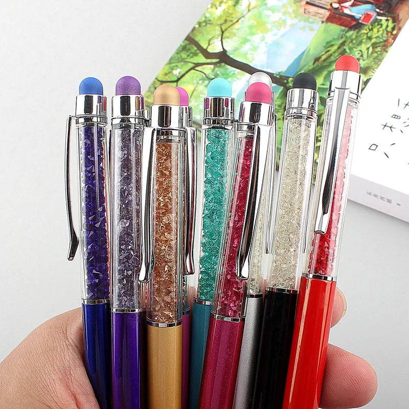 

(1Pcs/Sell) Creative Crystal Pen Diamond Ballpoint Pens Stationery Ballpen Stylus Pen Touch Pen 11 Colors Oily Black Refill