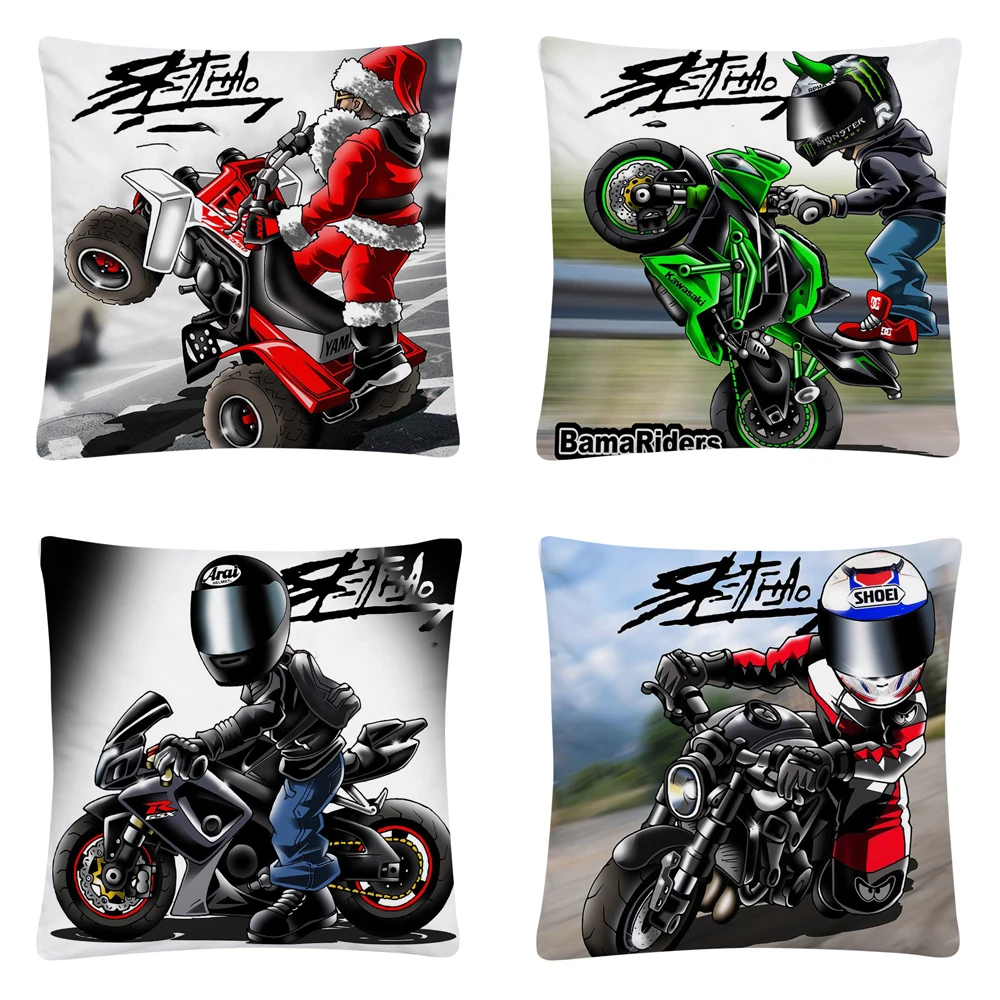 

Motorcycle Speed Stunt Sport Pattern Soft Short Plush Cushion Cover Pillow Case for Home Sofa Car Decor Pillowcase 45X45cm
