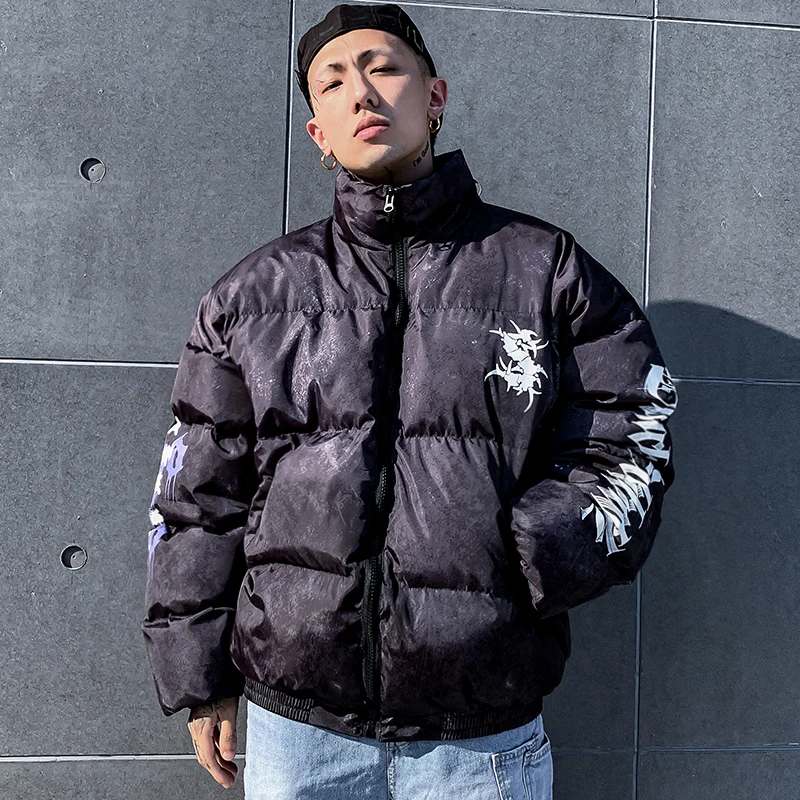 Готический иллюзионный пуховик короткая зимняя куртка Мужская парка хип хоп