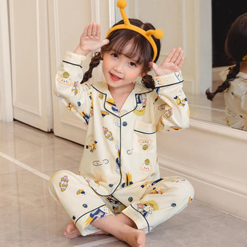 Детские пижамы осенняя хлопковая одежда для сна комплект детской одежды детская