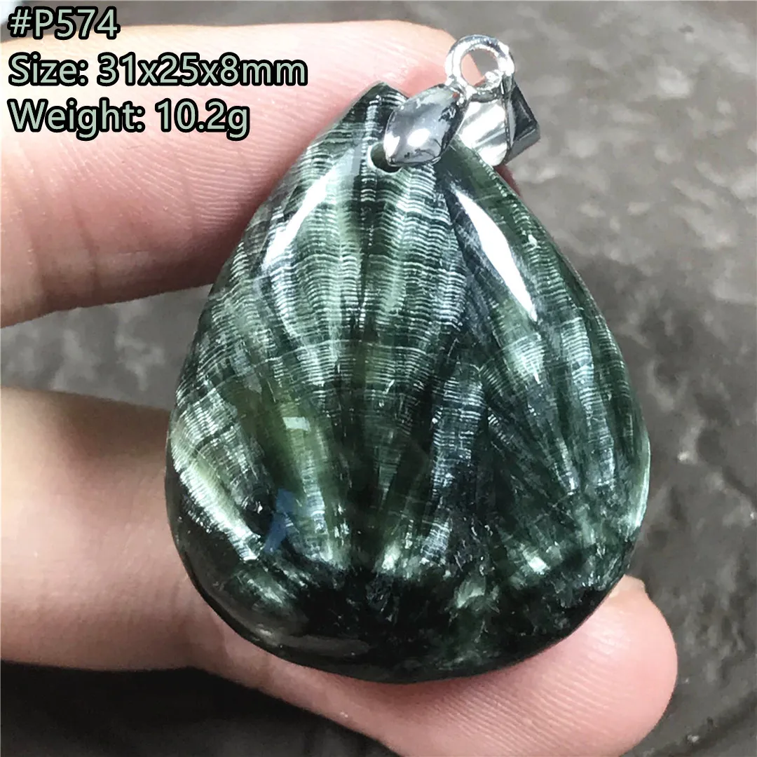 Top Natural Green Seraphinite Necklace Pendant For Woman Lady Men Healing Gift Crystal Silver Beads Stone Gemstone Jewelry AAAAA