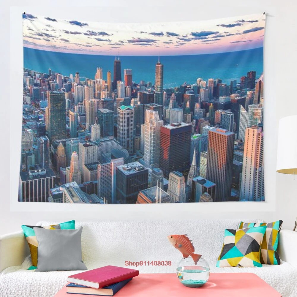 

Chicago tapestry Beautiful home Art Deco Wall Tapestry Bohemian decoration Hippie psychedelic Scene Travel mattress