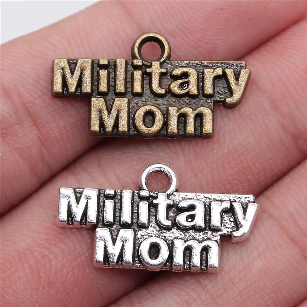 

100pcs 25x14mm Military Mom Charm DIY Jewelry Findings Antique Silver Color Antique Bronze Color For Jewelry Making