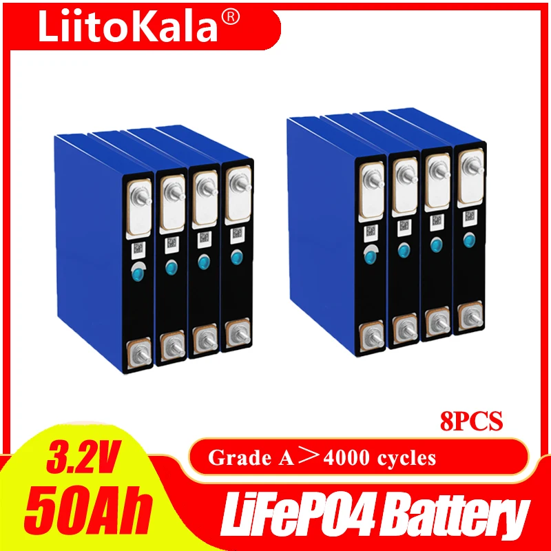 

8pcs LiitoKala 3.2V 50Ah LiFePO4 Max Continuous 150A Discharge For 12V 24V 36V 48V 50Ah E-Scooter Golf Cart Electric Wheelchair