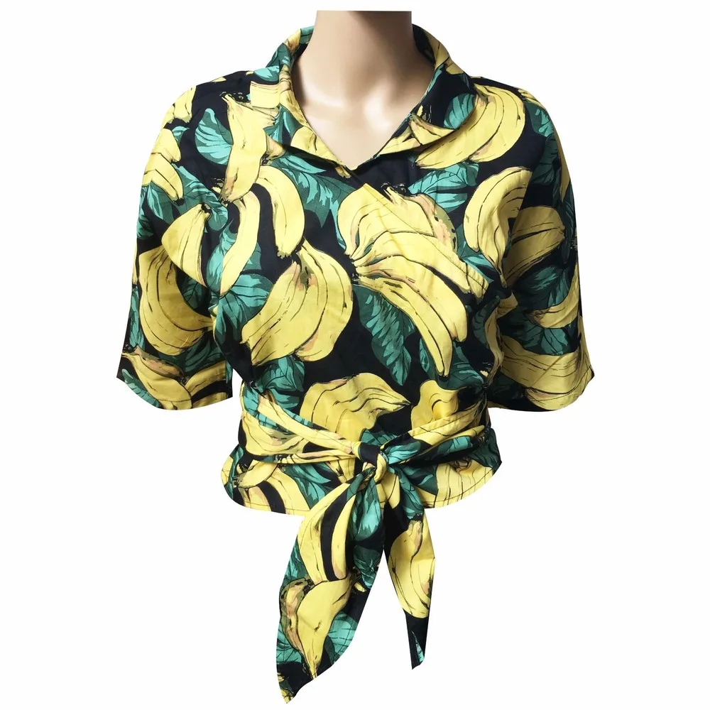 Модный топ из тенсельного хлопка с принтом банана на пупках необычная маленькая