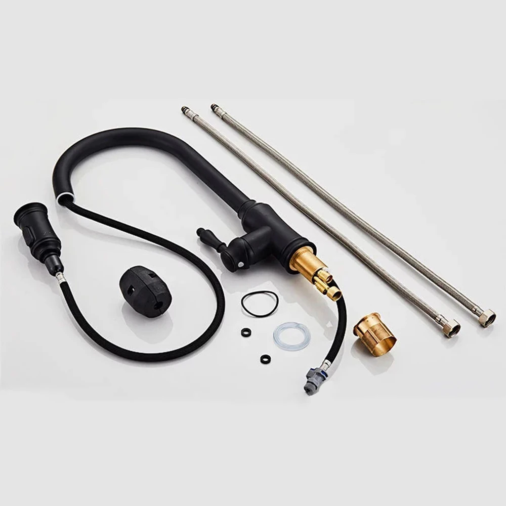 

Brass Kitchen Faucet Hot/Cold Mixer Tap Single Hole Pull Out Spout Stream Sprayer Head Silver/Black Mixer Tap