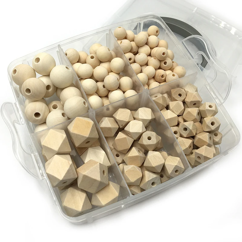 

DIY Nursing Jewelry Combination Package Blending Natural Round Geometry Hexagon Wooden Beads Baby Teether Toys Set