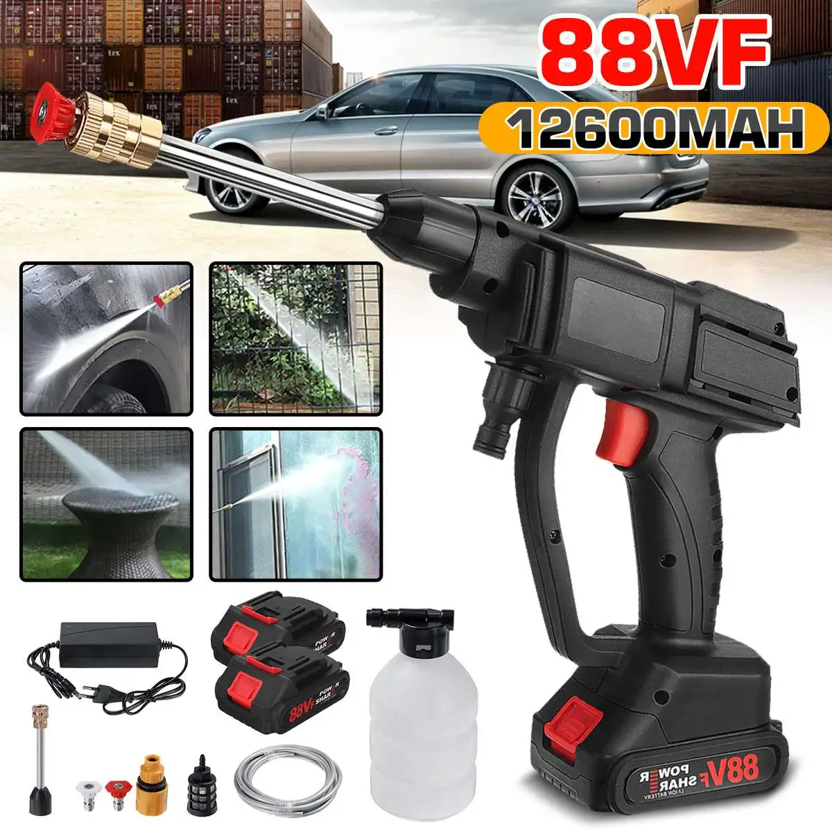 

21V Car Washer 30BAR High Pressure Wreless Car Wash Water Gun Foam Generator For car washing Siut For Makita Battery 0-12600mAh