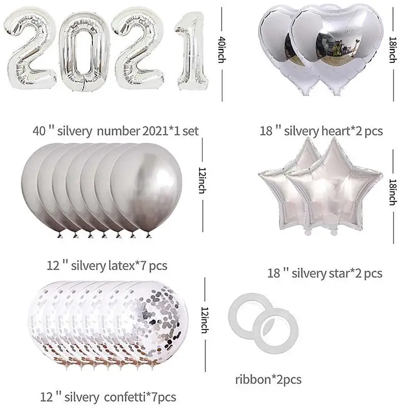 24 шт. 40 дюймов 2021 цифр воздушные шары новогодние празднивечерние принадлежности