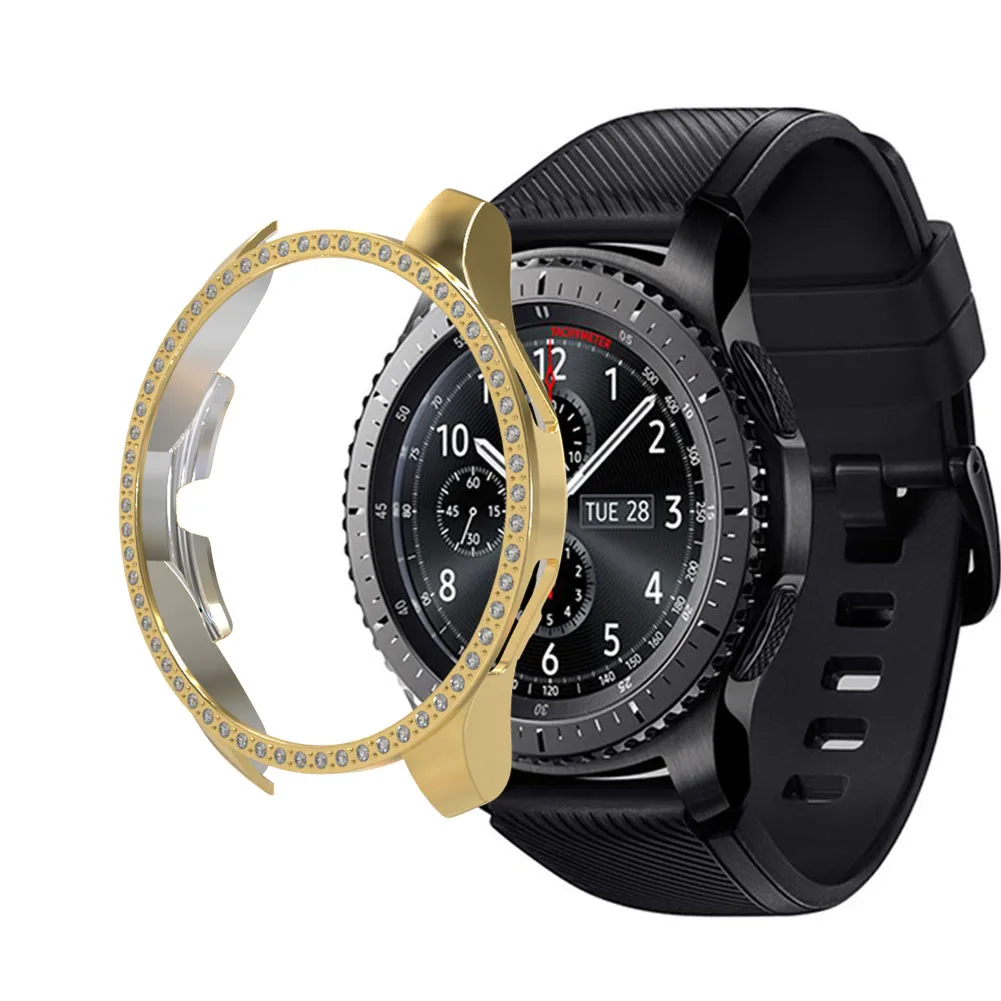 Золото Блестящий Алмазный чехол для samsung Galaxy Watch 42 мм 46 мм защитный бампер gear S3 Frontier Shell - Цвет: Золото