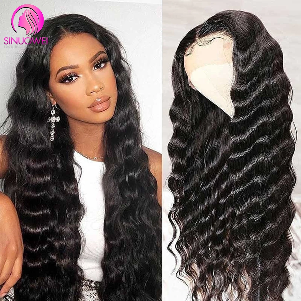 Malaysian Loose Deep Wave Wig 13x4 Lace Front Human Hair Wigs For Black Women180 Density Remy 4x4 Lace Closure Curly Wig 28 Inch