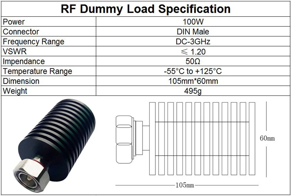 100W DIN RF dummy load/ 7/16 termination load DC-3GHz 50 ohm low VSWR 