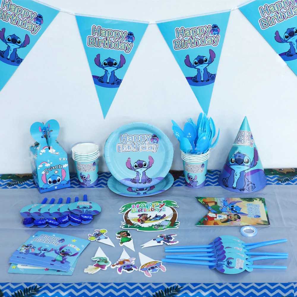 

Stitch Theme Birthday Party Decoration Kids Stitch Disposable Tableware set Baby Shower Girl Birthday Party Supplies For 10 User