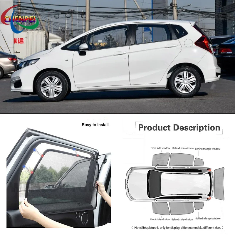 For Honda Fit 2014-2019 Car Full Side Windows Magnetic Sun Shade UV Protection Ray Blocking Mesh Visor Decoration Accessories