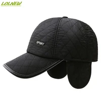 mens winter warm baseball cap ear flaps sport lable snapback hats thicken cotton fitted cap gorra hombre trucker cap