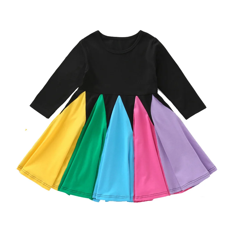 

Rainbow Girls Dresses For Girls Dress Princess Party Dress 2020 Hot Winter Color Matching Children Kids Clothing Dresses