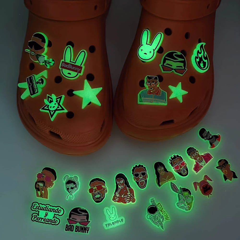 1 Pcs Glow in the Dark Croc Shoe Charms Bad Bunny PVC Shoes Accessories Rabbit Ornaments for Girl Gift Noctilucence Decorations