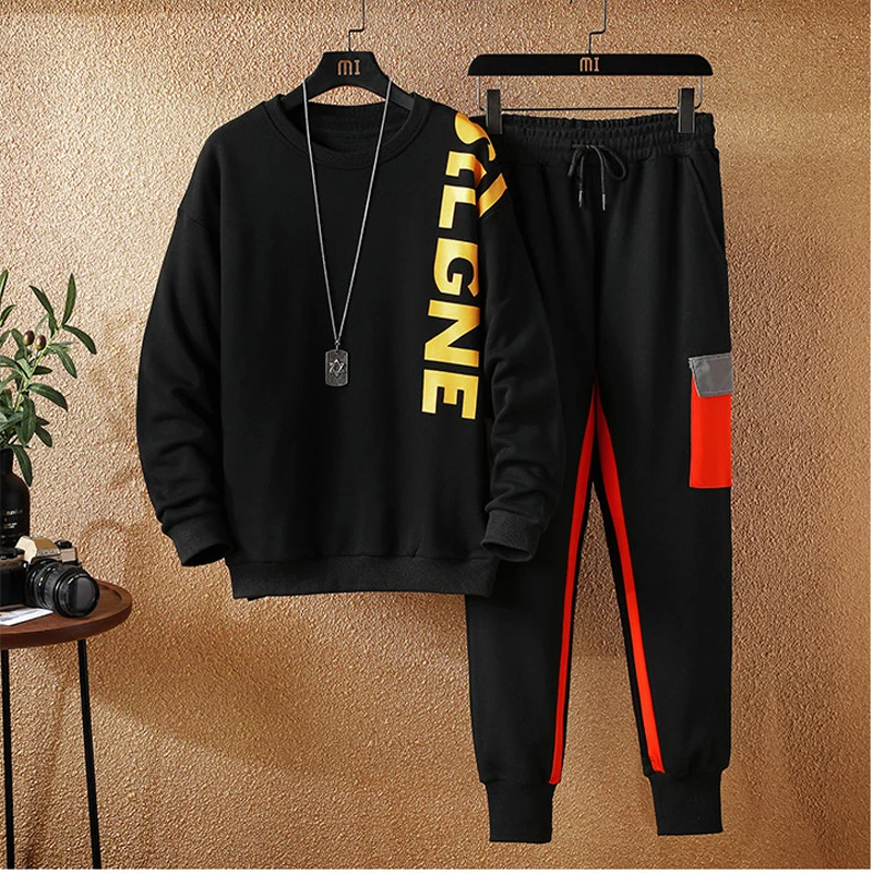 

2020 spring new youth two-piece tide brand sports and leisure round neck sweater suit men