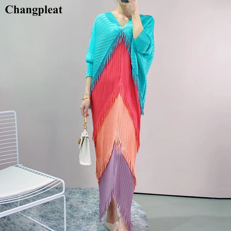 

2021 Autumn maxi dresses for women Miyak Pleated Fashion Loose Plus Size Female Dresses Tide