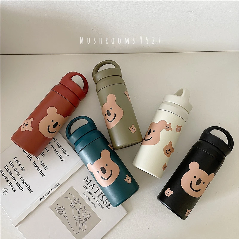 

Korean Style Cartoon Bear Portable Portable Water Cup Stainless Steel Thermos Mug Student Cute Thermos Mug