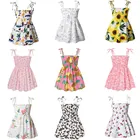 От 2 до 6 лет платья для девочек; Детское летнее платье принцессы без рукавов; Хлопковая детская одежда с цветочным принтом; Повседневный Сарафан для девочек