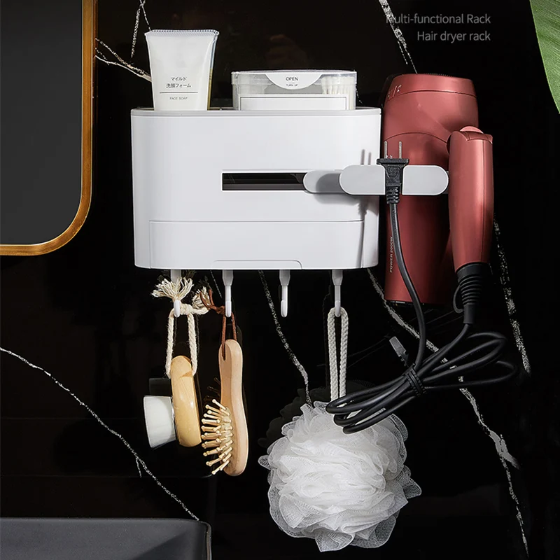wall mount hair dryer holder rack bathroom storage rack makeup organizer plastic hairdryer holder shelf bathroom accessories free global shipping