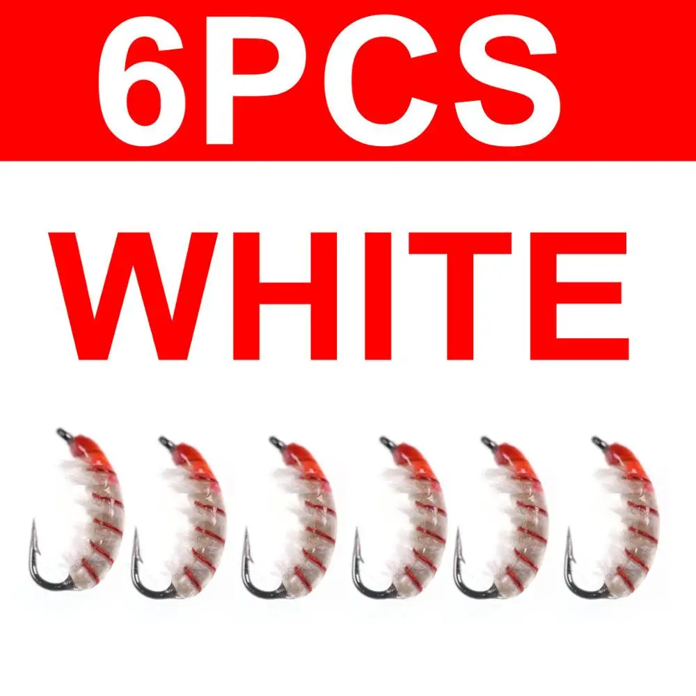 6pcs white 6 шт.#10 рыболовные крючки мухи форель Рыбалка Реалистичная Нимфа взвешенная Scud Fly Nymphing искусственное насекомое приманки фиолетовый оранжевый белый - Цвет: 6pcs white