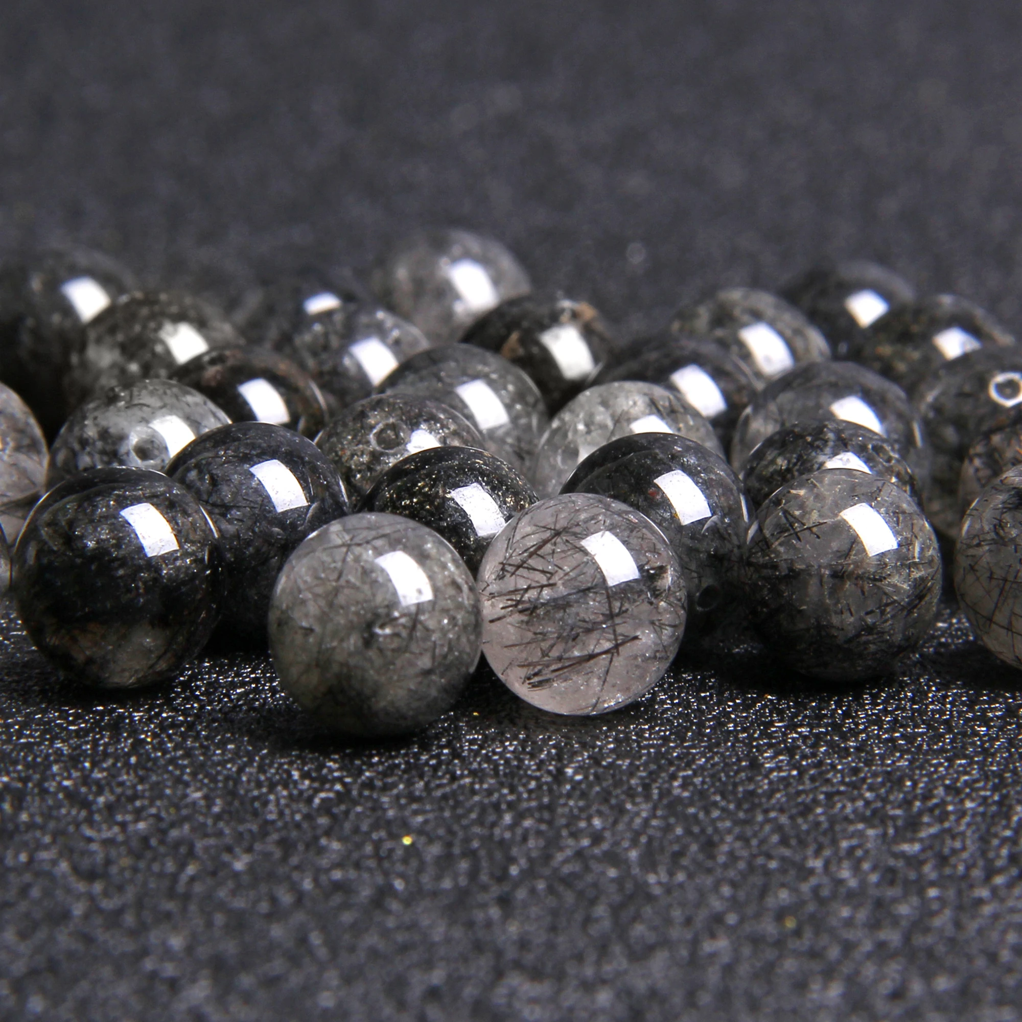 Оптовая продажа бусины из рутилированного кварца класса АА + черного цвета для