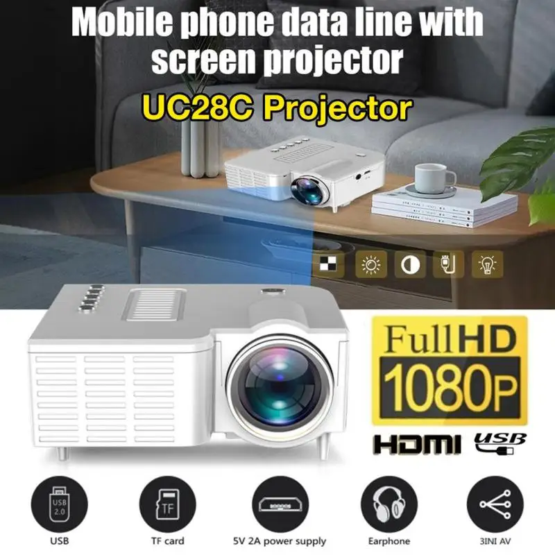 

UC28C 16.7M Full HD 10-60inch Home Theater Portable LED Video Mini Projector 1920x1080P Support For Smart Phone 1080P 3D 4K