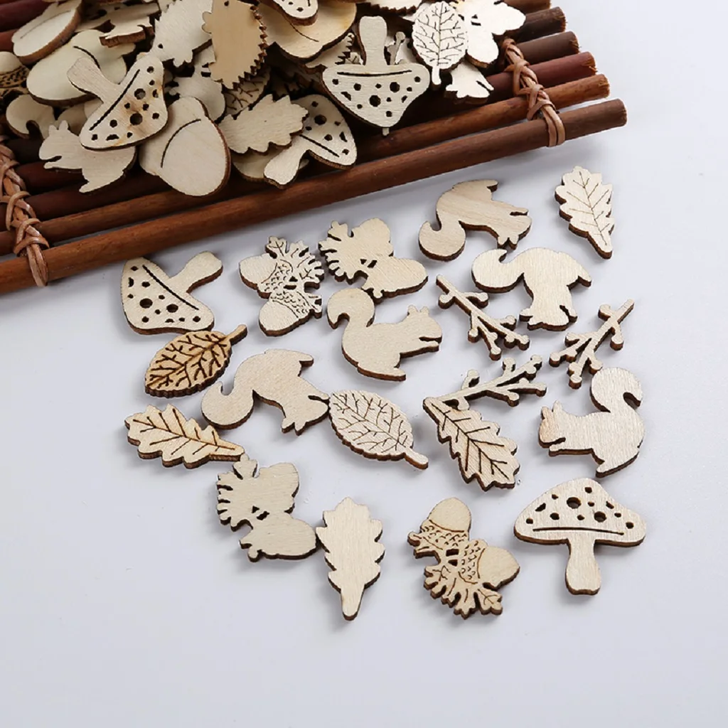 

50Pcs Natural Wood Pieces Unfinished Wooden Christmas Ornaments DIY Craft