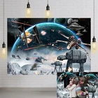 Задний фон для фотосъемки с изображением космоса, галактических войн, черные звезды для мальчиков и вечеринок, научная фантастика, фон для фотосъемки, детский день рождения