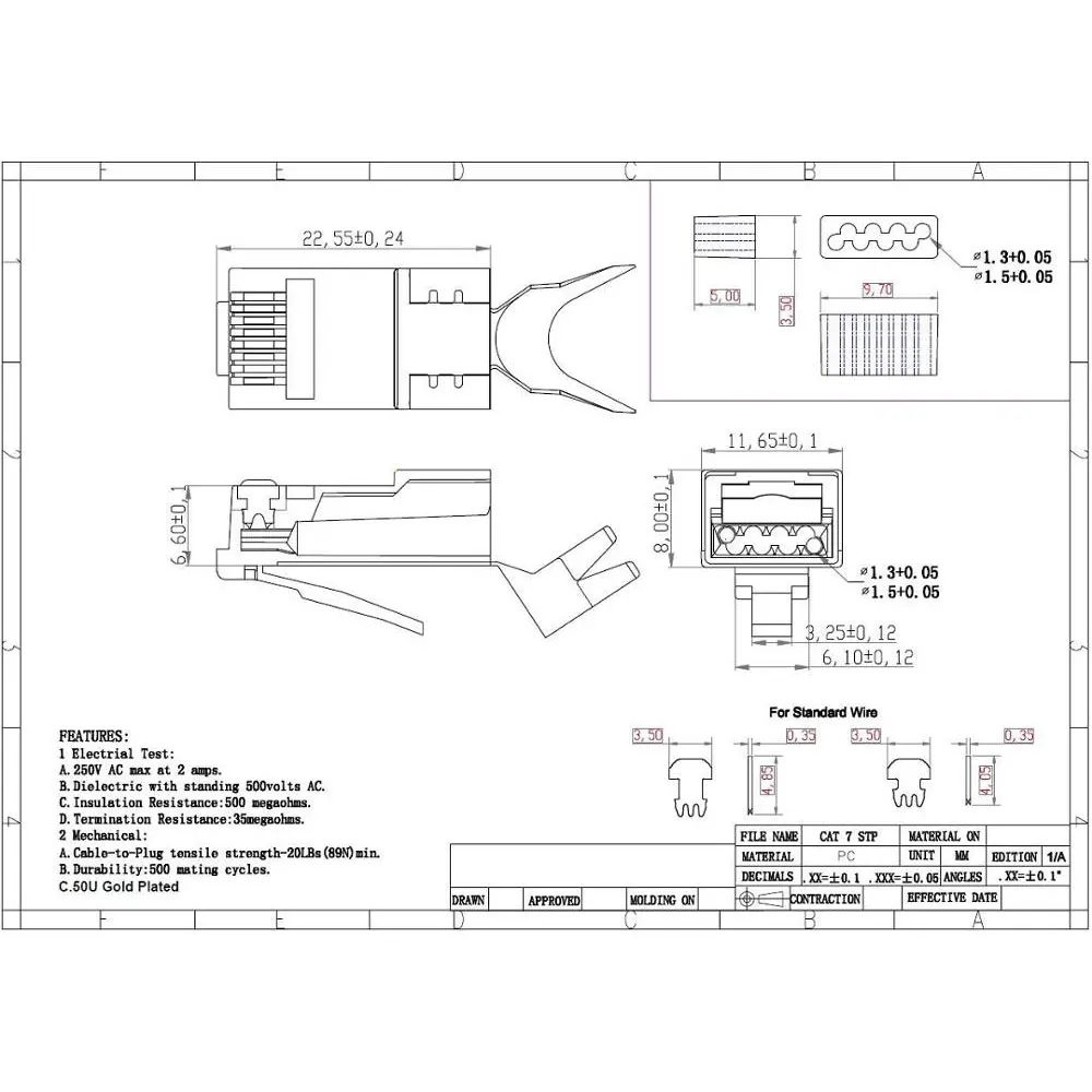 ZoeRax RJ45 Cat8 Cat7 &amp Cat6A Pass Through connectors 8P8C 50UM Gold Plated Shielded FTP/STP | Network Modular Plug - 1.5mm Электроника