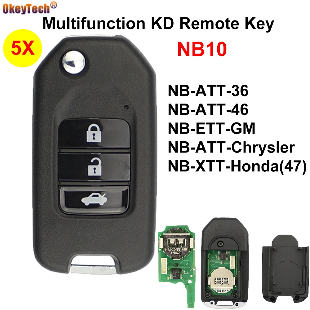 OkeyTech-NB10-3 de llave remota KD Universal multifunción, serie NB, para KD900/KD-X2/URG200, MINI programador de llaves, 3 botones, 5 uds./lote