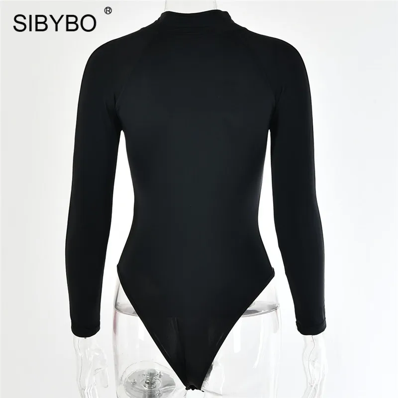 SIBYBO, водолазка с длинным рукавом, Осенний боди для женщин, модный, на молнии, обтягивающий, сексуальный женский комбинезон, черный, Повседневный, для девушек, боди, Топ