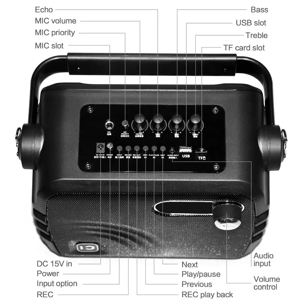 Инструмент вход эхо динамик UHF высокой мощности 30 Вт караоке плеер беспроводной