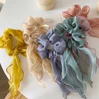 new candy color bow chiffon ribbon bands scrunchies women girls hair scarf solid buckle elastic rubber bands hair accessories
