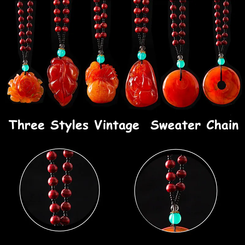 

3 Styles Vintage Ethnic Retro Boho Sweater Chain Decoration Unisex Wooden Jewelry Long Buddha Buddhist Wooden Bead Necklaces