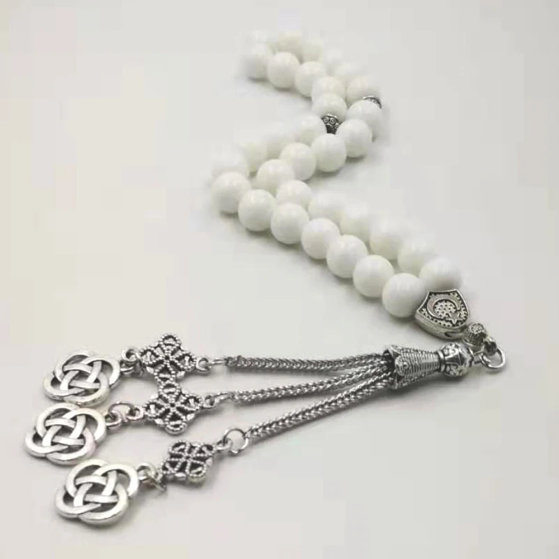 Белая керамика tasbih Мусульманские Четки Молитва бусины 33 66 99 бусины белый камень Misbaha