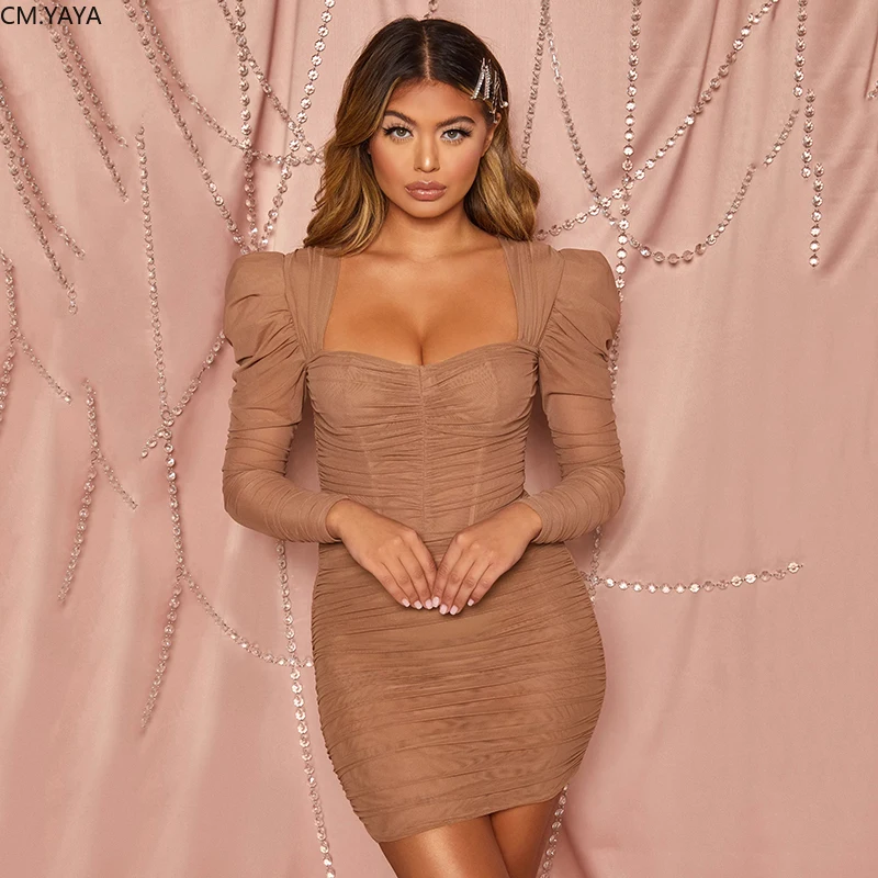 2020 сезон: весна лето женское платье с длинными пушистыми рукавами сетки