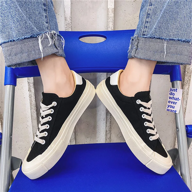 

Summer New Non-Leather Casual Shoes Men Fashion Lace-Up Canvas Zapato Breathable Vulcanized Chaussure Male Outdoor Sneakers D84